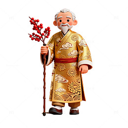 传统服饰老人模型摆设