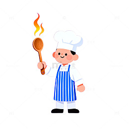 卡通厨师火焰勺插画