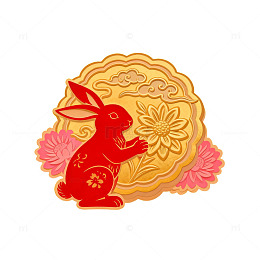 剪纸风格兔子与月饼图案设计