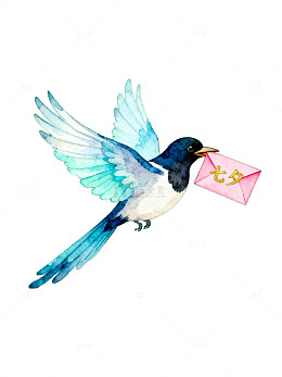 水彩喜鹊送七夕信