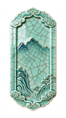 青瓷山水纹样瓷板画