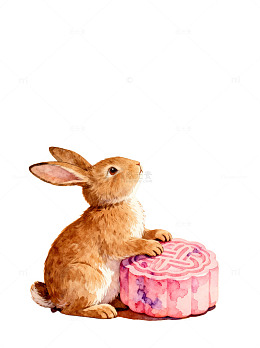 水彩中秋兔伴月饼