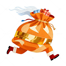 奔跑的礼物袋圣诞插画