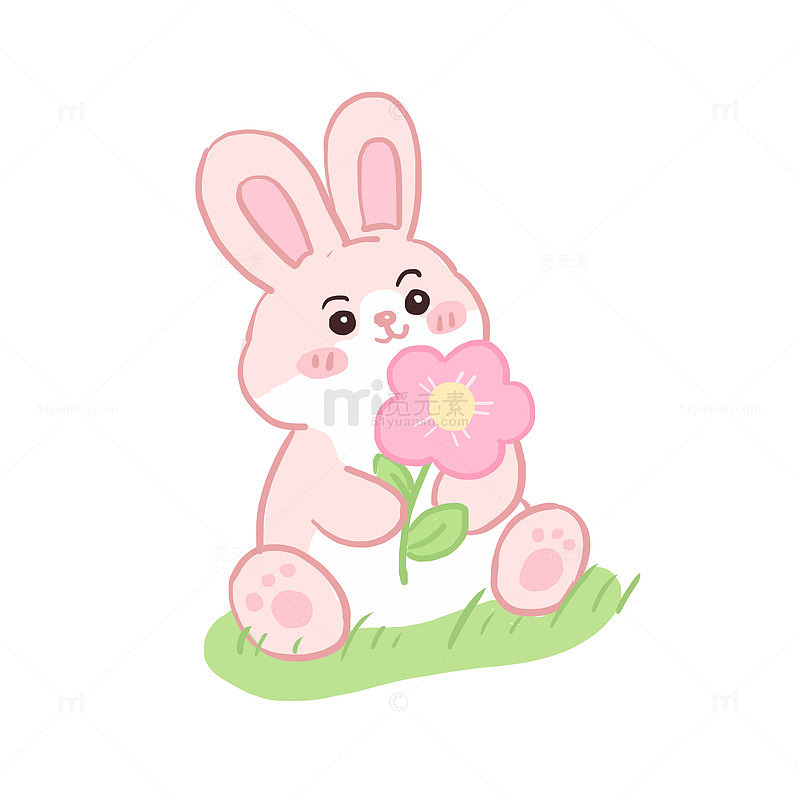 春天动物兔子赏花免抠元素