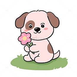 小狗动物春天赏花免抠元素
