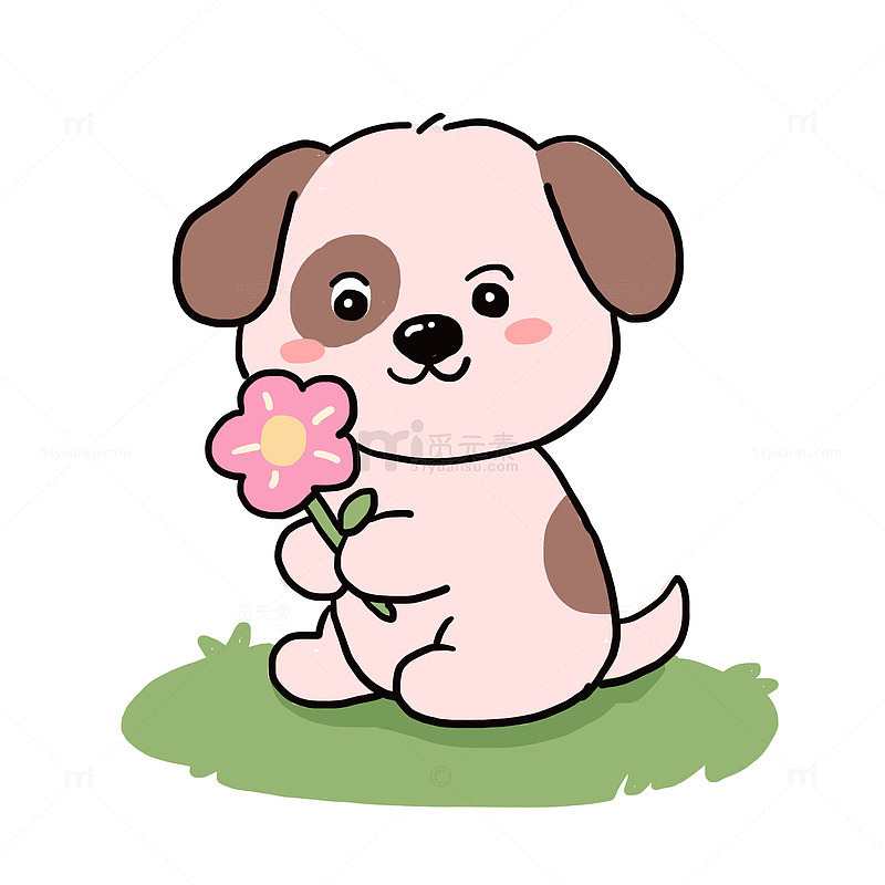 小狗动物春天赏花免抠元素