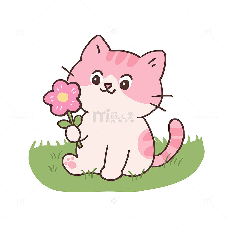 春天可爱小猫赏花免抠元素