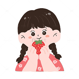 春天吃草莓手绘卡通元素