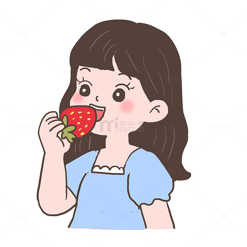 春天吃草莓手绘免抠元素