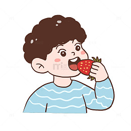 春天吃草莓水果手绘卡通元素