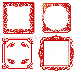 中式红色祥云边框元素方形