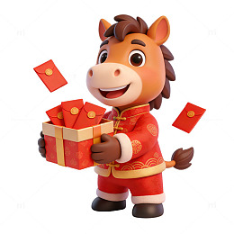 卡通马捧着红包