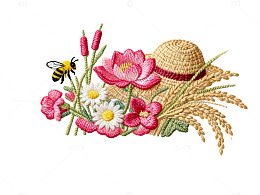 刺绣风格田园风光布料装饰