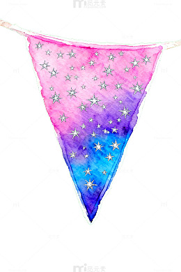 星空三角旗水彩画