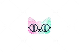 卡通猫脸简约插画