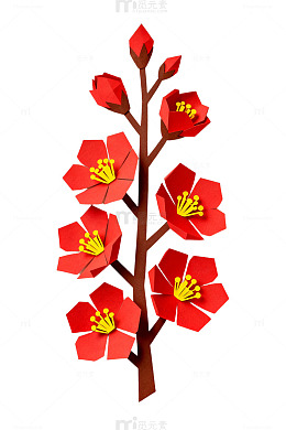 红色折纸花朵装饰画