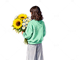 青春女孩花束插画