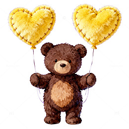 卡通熊抱心形气球可爱背景