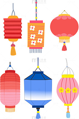 彩绘中国风元宵灯笼图案设计素材