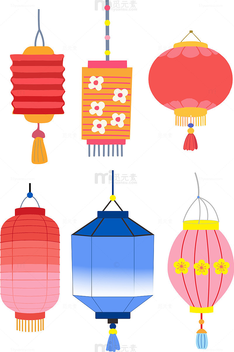 彩绘中国风元宵灯笼图案设计素材