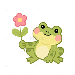 春天动物青蛙赏花免抠元素