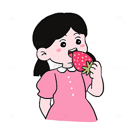 春天小女孩吃草莓免抠元素