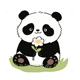 春季动物熊猫赏花卡通元素