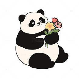 春季动物熊猫赏花