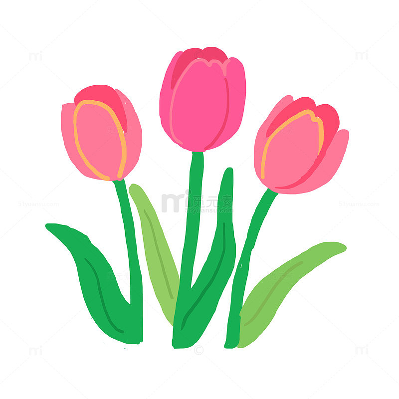 手绘卡通春天郁金香花朵免抠元素