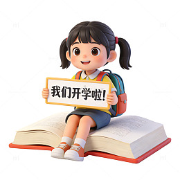 卡通女孩开学标语