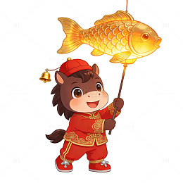 卡通马春节鱼灯插画