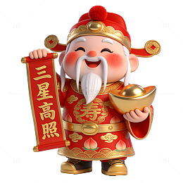 卡通财神爷祝福语装饰图案