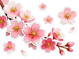 樱花盛开粉色花卉插画