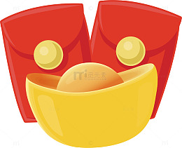 卡通金元宝与红包