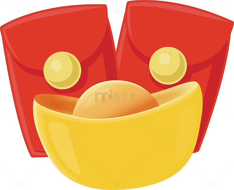 卡通金元宝与红包