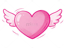 粉色爱心翅膀卡通插画