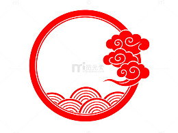 红色云纹圆形剪纸艺术
