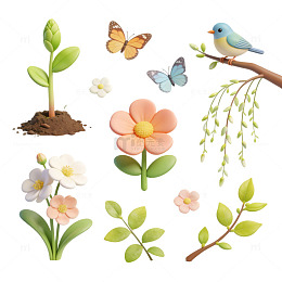 春季自然元素插画设计素材