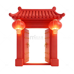 中国红传统门楼灯笼元素