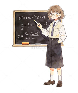 动漫风格教师讲解数学题素材