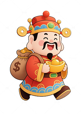 卡通财神爷招财进宝插画素材