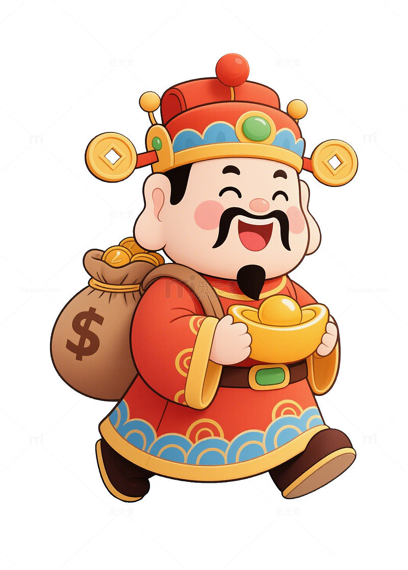卡通财神爷招财进宝插画素材