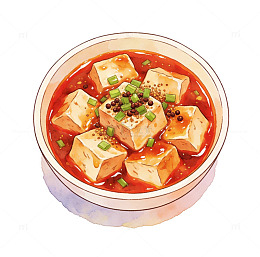 水彩画麻婆豆腐美食插画