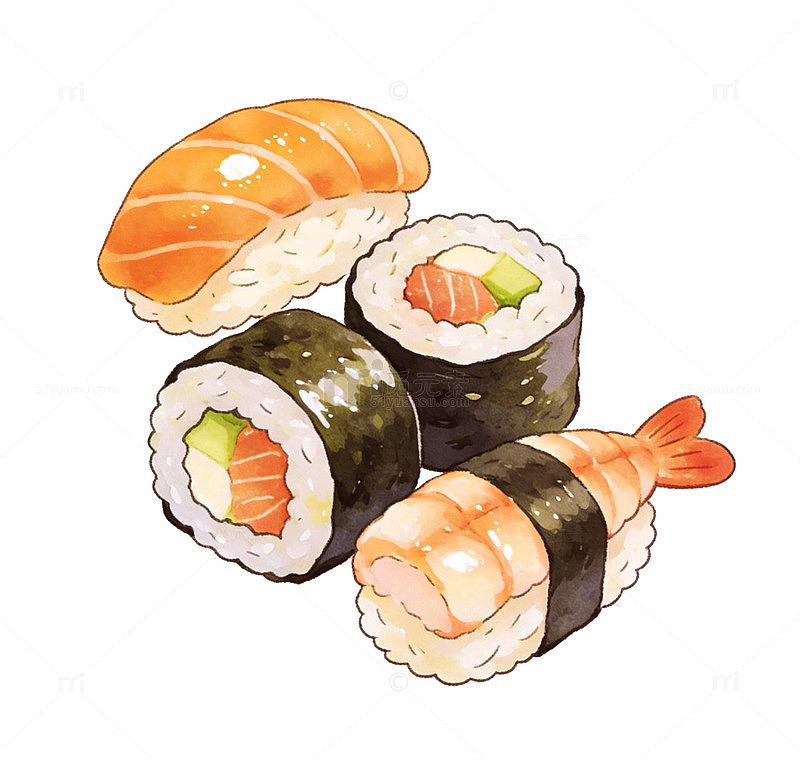 水彩寿司美食插画设计素材