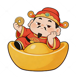 卡通财神坐金元宝