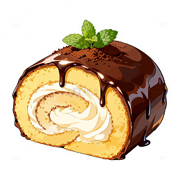 甜品插画瑞士卷巧克力糖浆装饰