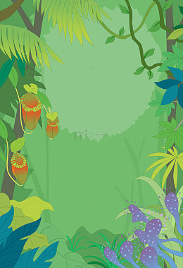 树林森林植物丛林树叶春季夏季卡通边框插画