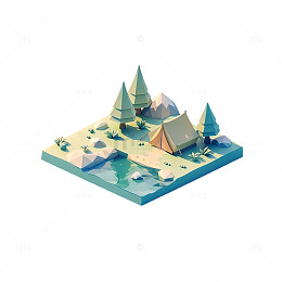 低多边形露营风景插画