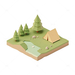 低多边形森林露营插画