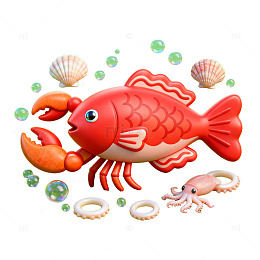 卡通海洋动物玩具场景